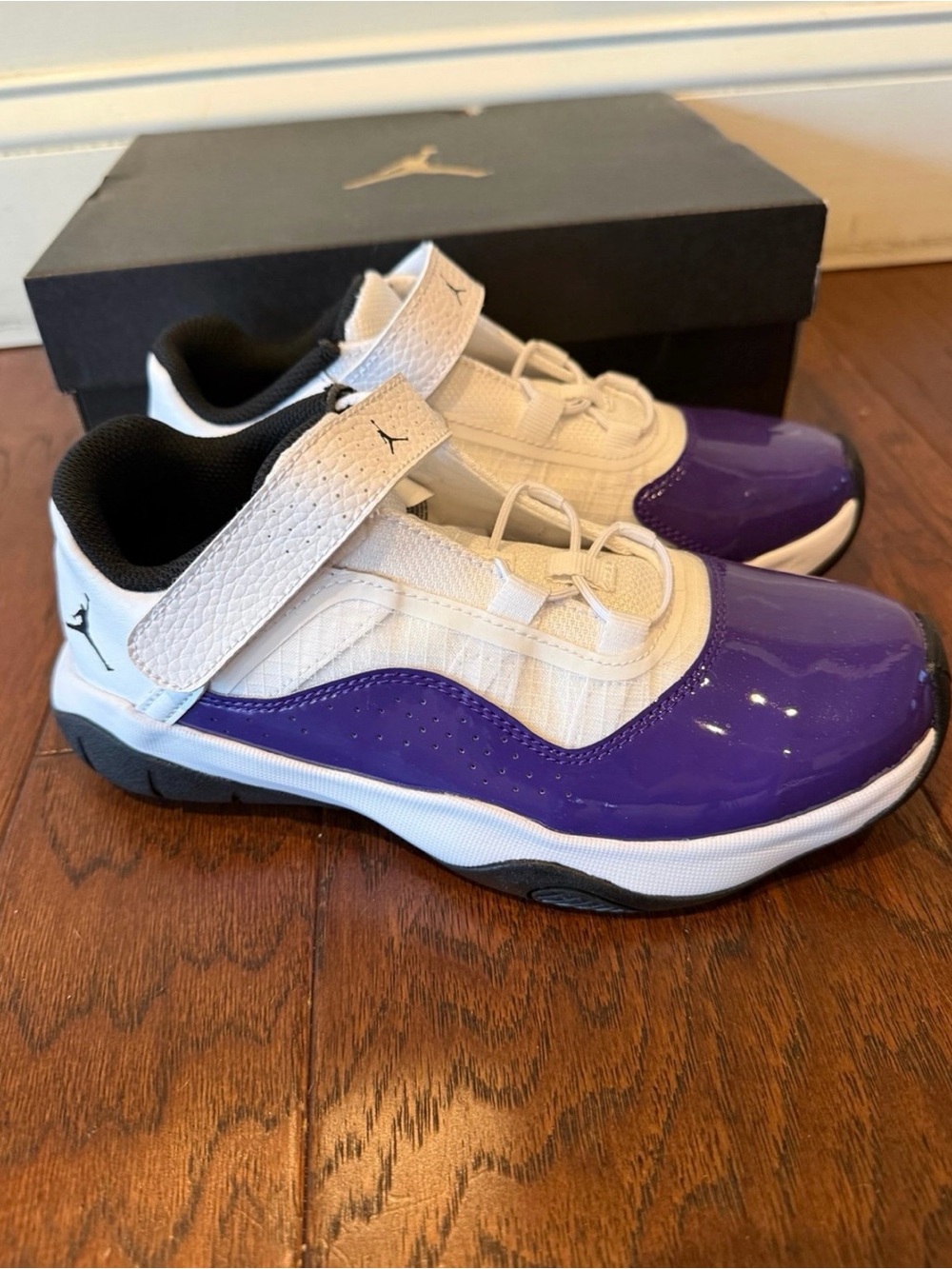 Jordan Kids White and Purple Velcro Basketball Sneakers